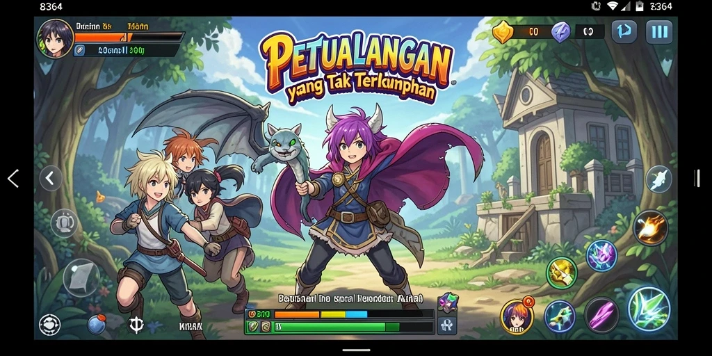 Tampilan gameplay mendebarkan dari 8364 dengan karakter anime yang ikonik.
