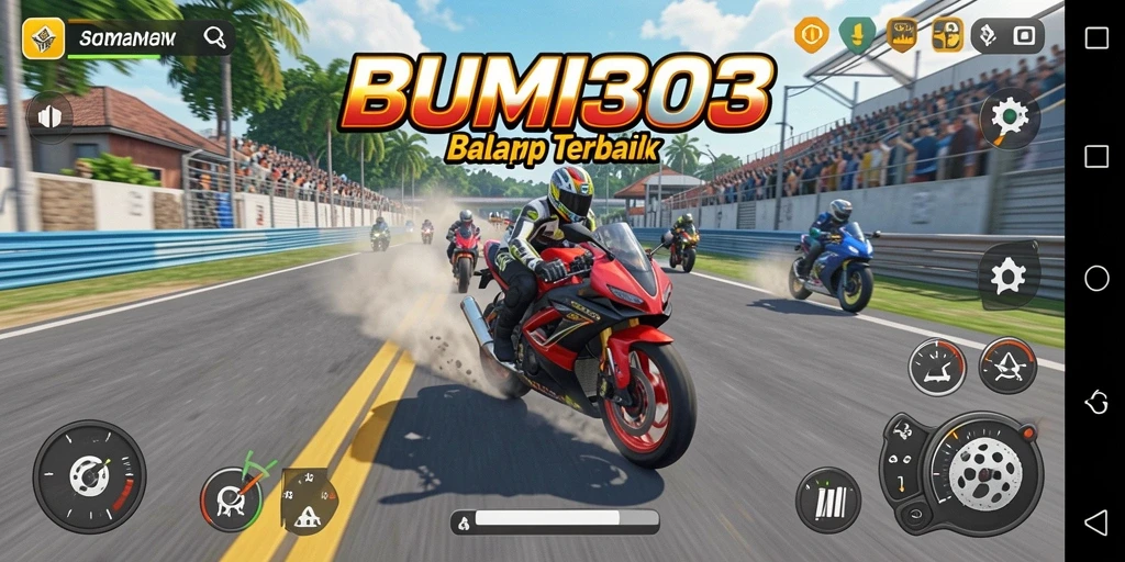 Tangkapan layar menampilkan aksi balap motor yang intens dan mendebarkan.