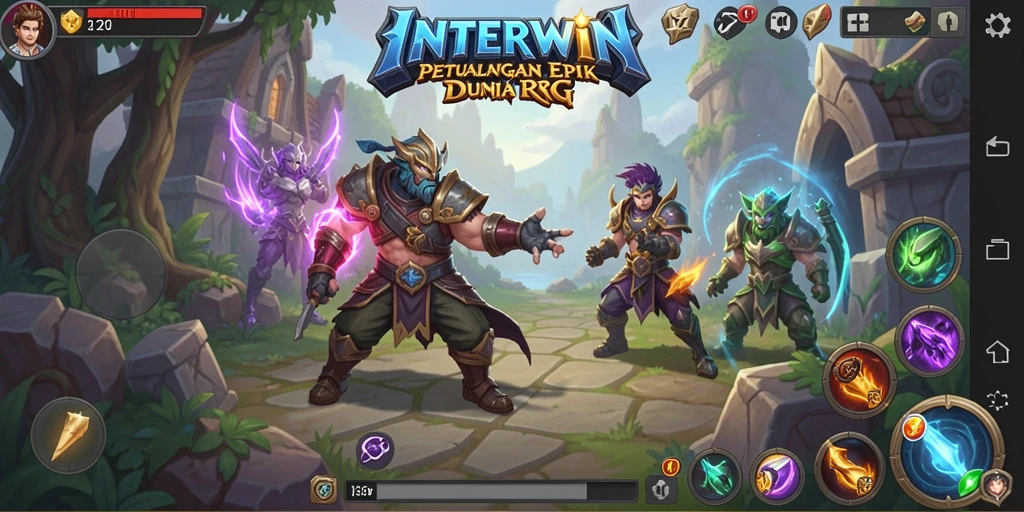 Tampilan gameplay INTERWIN yang menampilkan pertarungan epik dan eksplorasi dunia.