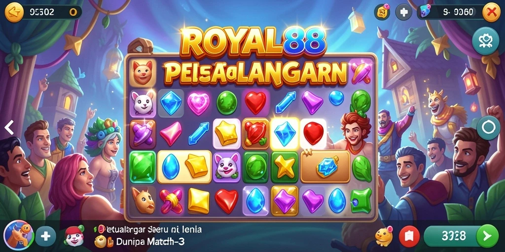 Tampilan gameplay menarik di ROYAL88 saat mencocokkan permata.