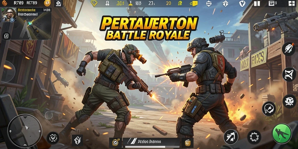 Screenshot gameplay RR789 yang menunjukkan aksi Battle Royale yang seru.