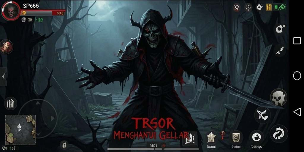 Gameplay SP666 yang menakutkan dengan suasana menyeramkan.